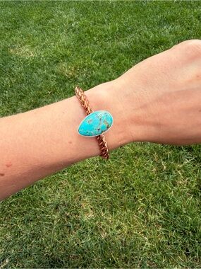 Copper Twist Wire with Turquoise Stone Handmade Cuff - Native American Handmade